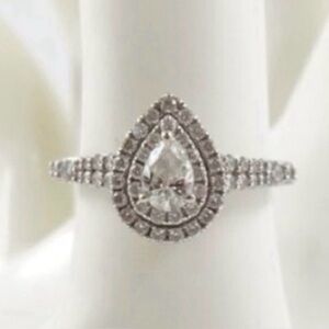 Zales Disney Enchanted Fine Jewelry Ariel Pear Halo Engagement Ring 14k WG Sz 7